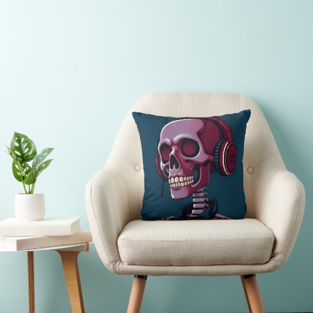Skeleton with headphones throw pillow (Chair)
