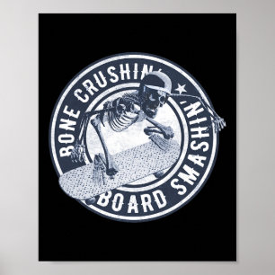 Skeleton With Helmet Skateboard Longboard Cruiser  Poster