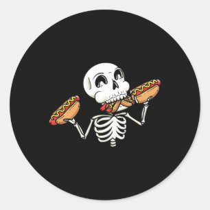Skeleton With Hot Dogs Halloween Hotdog Lover Food Classic Round Sticker