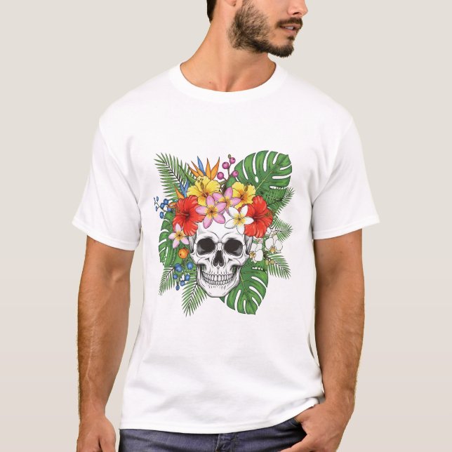 Skeleton with Leaves and Flowers T-Shirt – Gothic  (Front)