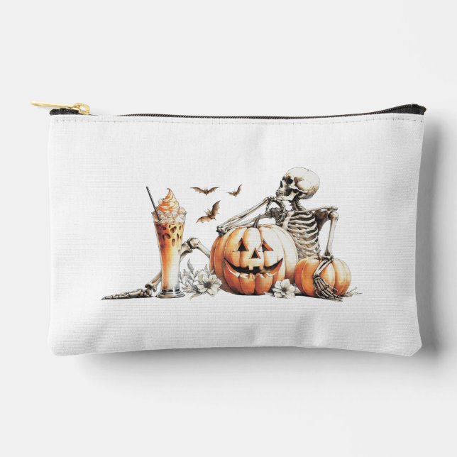 Skeleton with pumpkin and drink. Halloween. Accessory Pouch (Front)