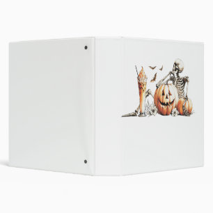 Skeleton with pumpkin and drink. Halloween. Binder