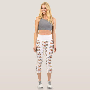Skeleton with pumpkin and drink. Halloween. Capri Leggings