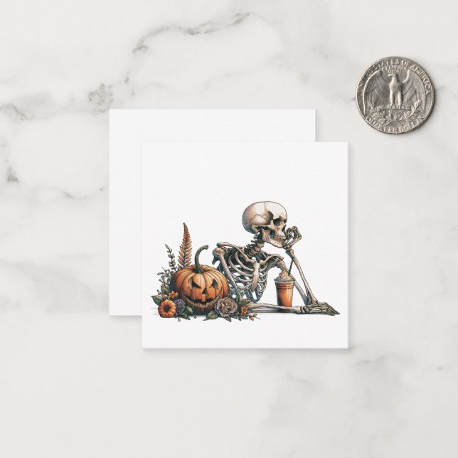 Skeleton with pumpkin and drink. Halloween Card (Front/Back In Situ)