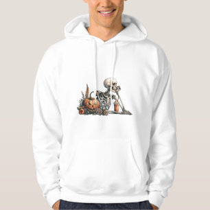 Skeleton with pumpkin and drink. Halloween Hoodie