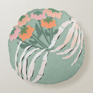 Skeleton with Pumpkin Bouquet Round Pillow