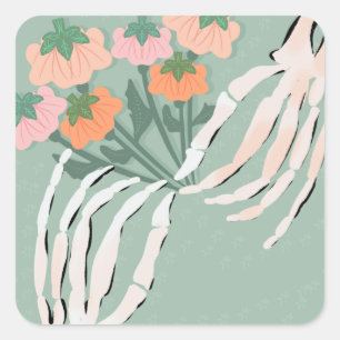 Skeleton with Pumpkin Bouquet Square Sticker