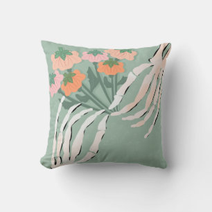 Skeleton with Pumpkin Bouquet Throw Pillow