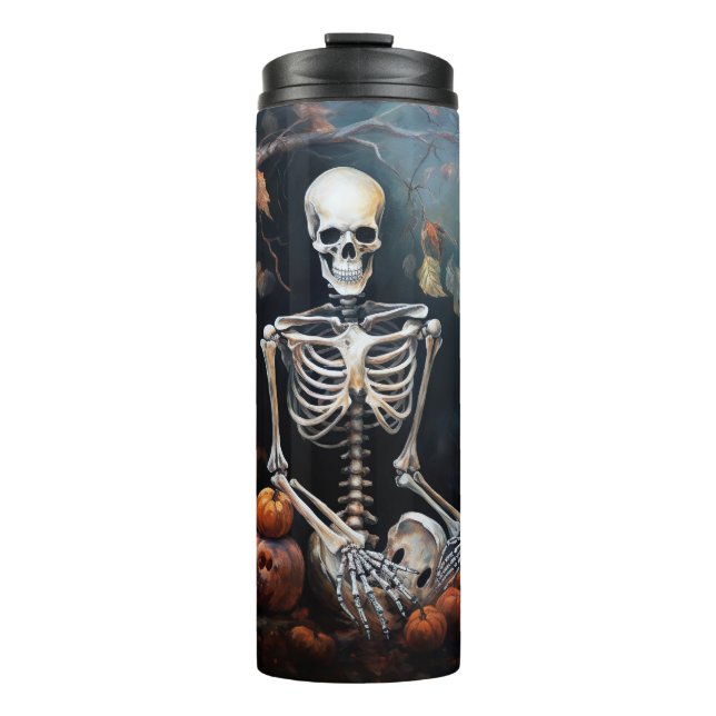 Skeleton with pumpkins Halloween Thermal Tumbler (Front)