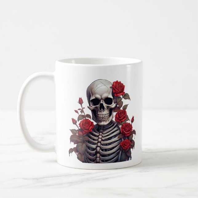Skeleton With Red Roses Coffee Mug (Left)