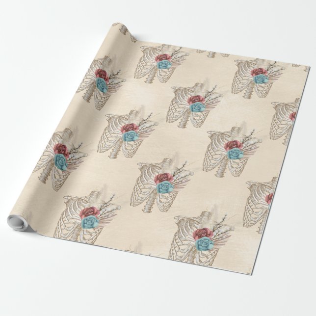 Skeleton with Roses Wrapping Paper (Unrolled)