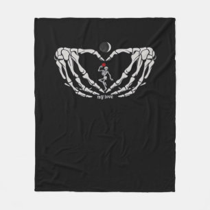 Skeleton Woman With Red In Heart Made Of Hands Fes Fleece Blanket