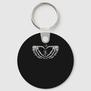Skeleton Woman With Red In Heart Made Of Hands Fes Keychain
