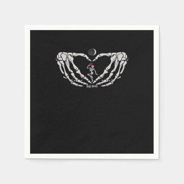 Skeleton Woman With Red In Heart Made Of Hands Fes Napkin (Front)