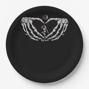 Skeleton Woman With Red In Heart Made Of Hands Fes Paper Plate