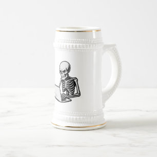 Skeleton Working Hard on Laptop Beer Stein