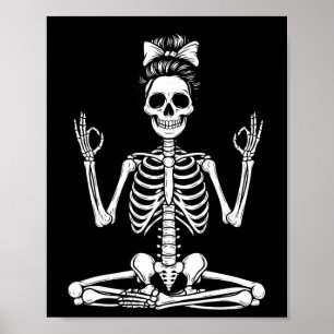 Skeleton Yoga Messy Bun Women Girl Meditation Poster