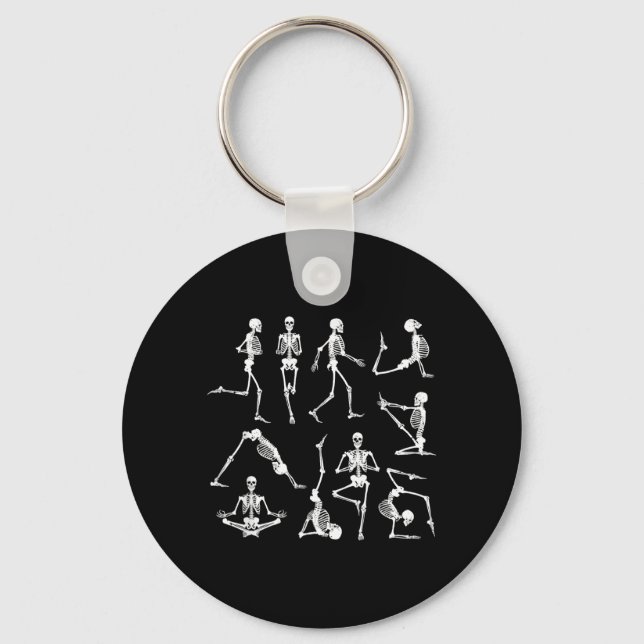 Skeleton Yoga Poses Funny Halloween Flexible Bone Keychain (Front)