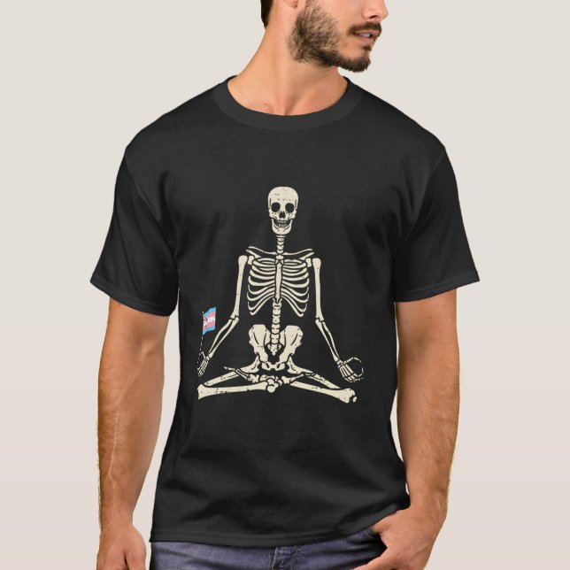 Skeleton Yoga Transgender Flag Yogi Trans Pride Lg T-Shirt (Front)