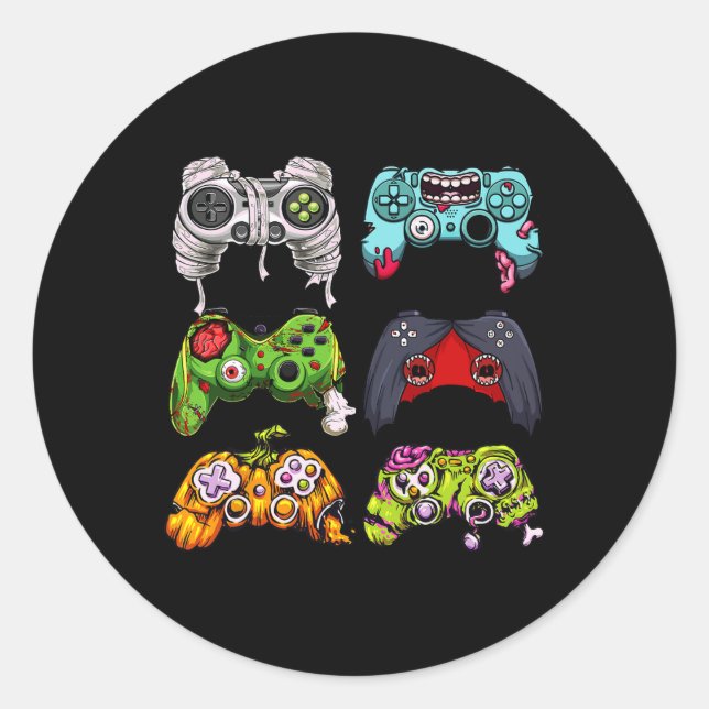 Skeleton Zombie Gaming Controllers Halloween Gamer Classic Round Sticker (Front)