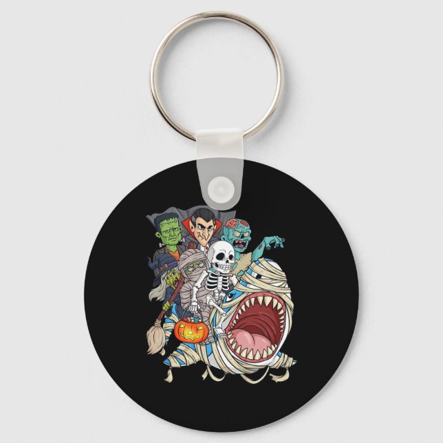 Skeleton Zombie Riding Mummy Shark Vampire Hallowe Keychain (Front)