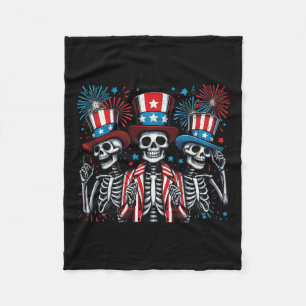 Skeletons 4th Of July Funny Independence Day 3 Fleece Blanket