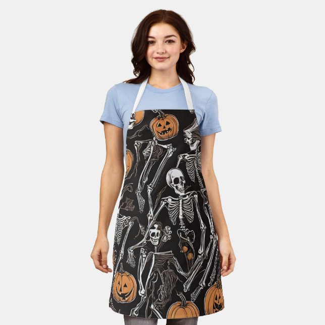Skeletons All-Over Print Apron, Medium Apron (Worn)