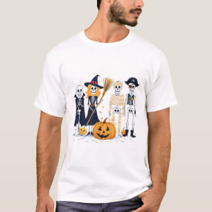 Skeletons And Friends In Costumes Fall Season Hall T-Shirt