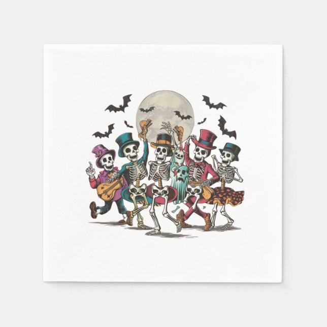 Skeletons and ghosts dancing under a full moon napkin (Front)