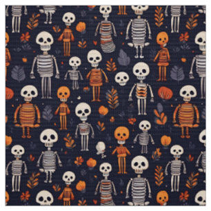 Skeletons and pumpkins at night fabric