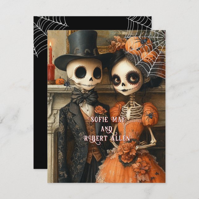  Skeletons Black Spiders Halloween Wedding  Invitation (Front/Back)