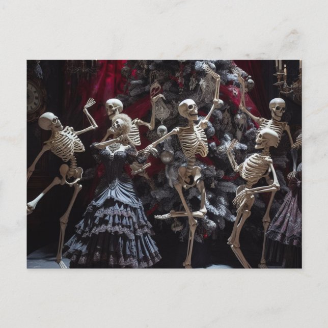 Skeletons Dancing Around the Christmas Tree Postcard (Front)