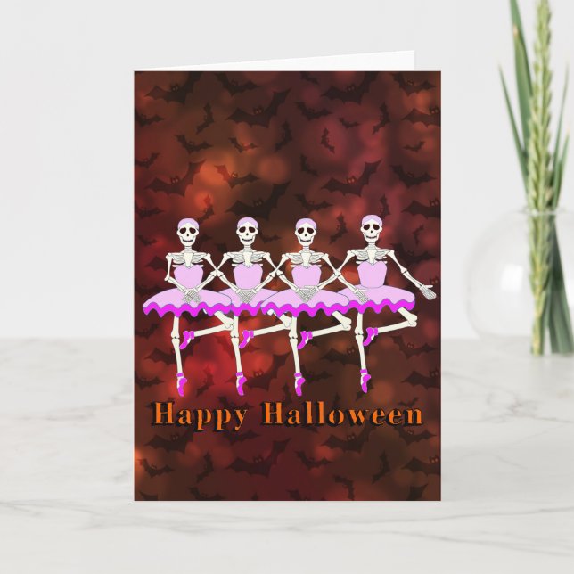 Skeletons Dancing Ballet "Happy Halloween" Card (Front)
