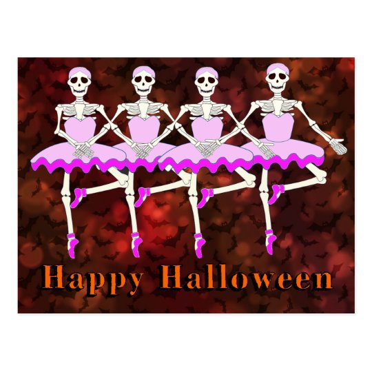 Skeletons Dancing Ballet "Happy Halloween" Postcard