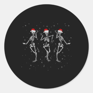 Skeletons Dancing With Xmas Hats - Funny Christmas Classic Round Sticker