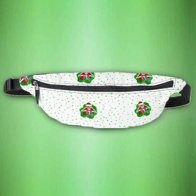 Skeletons de Noël amusants Formes de bec Points ve (Fun Creepmas skeletons in splatter shapes on bright green dots Christmas fanny pack.)