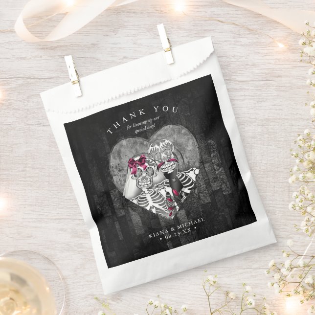 Skeletons Gothic Thank You Burgundy ID866 Favour Bag (Clipped)