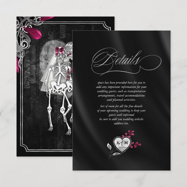 Skeletons Gothic Wedding Details Burgundy ID866 Enclosure Card (Front/Back)