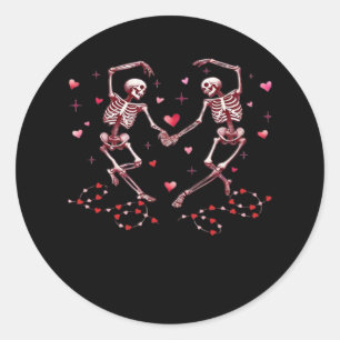 Skeletons Holding Hands Heart Valentines Day Desig Classic Round Sticker