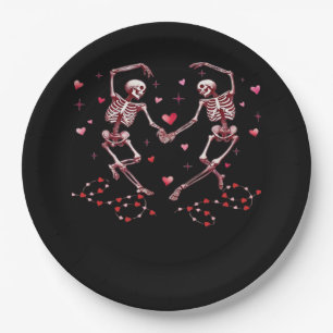 Skeletons Holding Hands Heart Valentines Day Desig Paper Plate