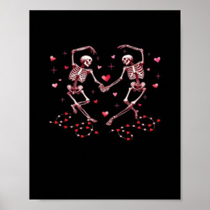 Skeletons Holding Hands Heart Valentines Day Desig Poster