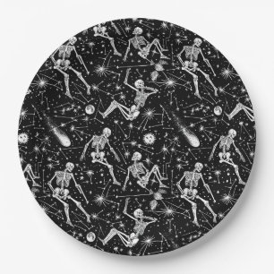 Skeletons in space background  paper plate