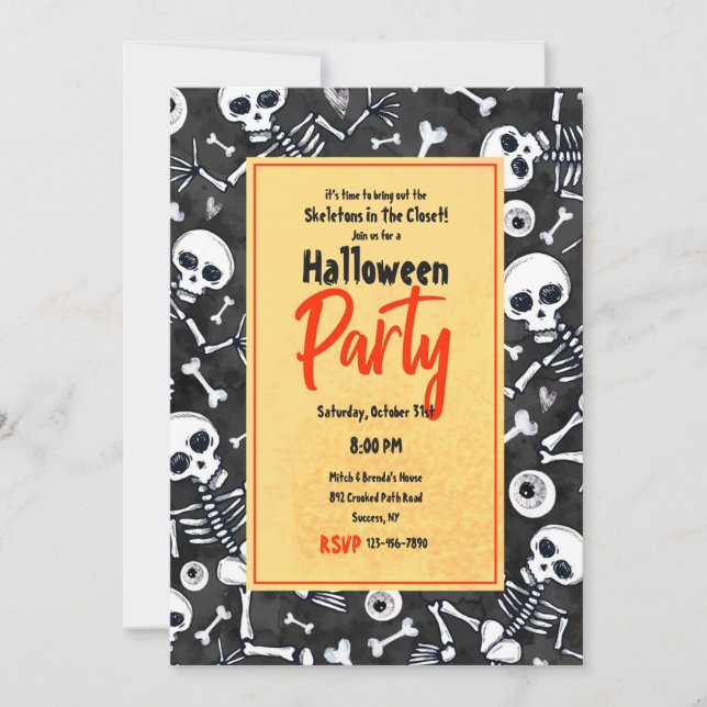 Skeletons in the Closet Halloween Party Invitation (Front)