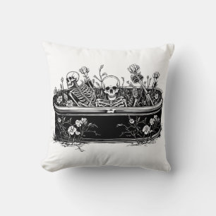 Skeletons in the coffin throw pillow
