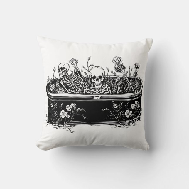 Skeletons in the coffin throw pillow (Front)
