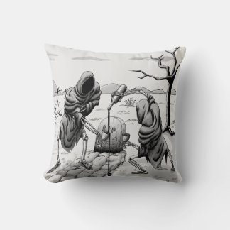 Skeletons in the desert throw pillow