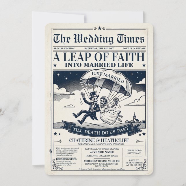 Skeletons Leap of Faith Wedding Invitation (Front)
