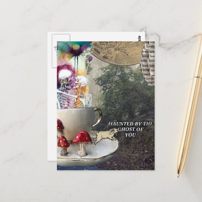 Skeletons Mixed Media Collage Ghost of You Postcard (Front/Back In Situ)