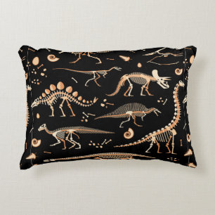 Skeletons of dinosaurs and fossils pattern accent pillow
