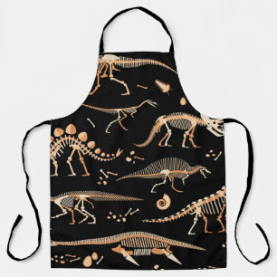 Skeletons of dinosaurs and fossils pattern apron
